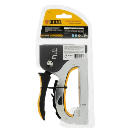 Степлер мебельный DENZEL стальной корпус, быстрая загрузка, регул. силы удара, тип 53, 4-14 мм