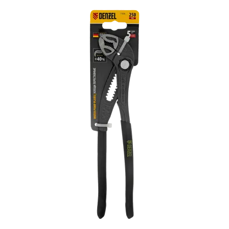 Клещи переставные DENZEL кнопочный механизм, обливные рукоятки, 250 мм