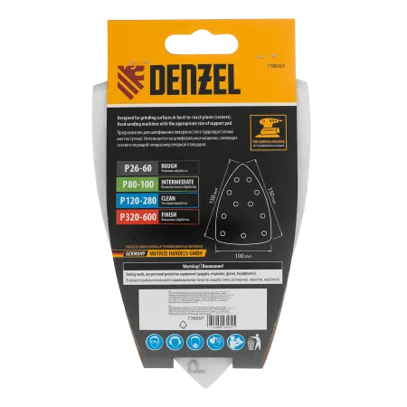 Треугольник абразивный на ворc. подложке под "липучку", перф., P 600, 150х150х100 мм, 5 шт. Denzel