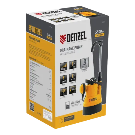 Дренажный насос для чистой воды DENZEL DPB400, 400 Вт, подъем 11 м, 5500 л/ч