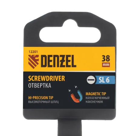 Отвертка DENZEL SL6x38 мм, CrV, трехкомпонентная рукоятка