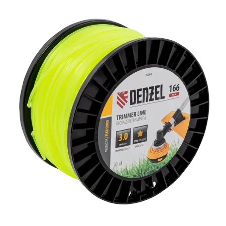 Леска для триммера DENZEL 96288 звезда, 3,0мм х 166м, на DIN катушке FLEX CORD