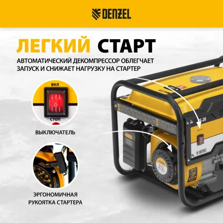 Генератор бензиновый DENZEL PS 28, 2.8 кВт, 230 В, 15 л, ручной старт
