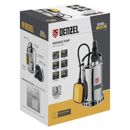 Дренажный насос DENZEL DP600X, 600 Вт, высота подъема 7.5 м, 8500 л/ч