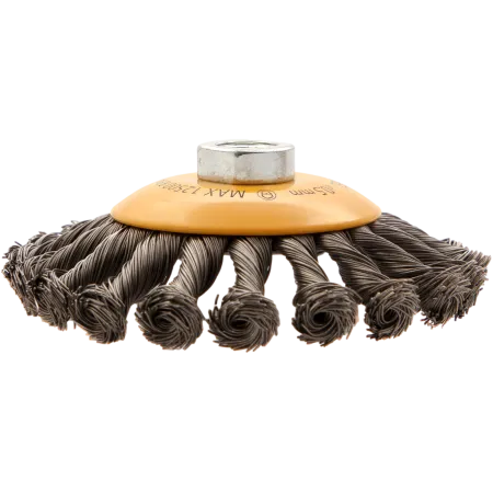 Щетка для УШМ DENZEL 746113, 125 мм, «тарелка», крученая нержавеющая проволока 0.5 мм, М14