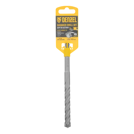 Бур по бетону DENZEL, цельная крестовая пластина, 12x165 мм, SDS PLUS