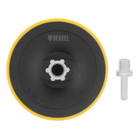 Тарелка опорная для дрели и УШМ DENZEL с липучкой, 125 мм, стандартная, с адаптером c М14 на d8