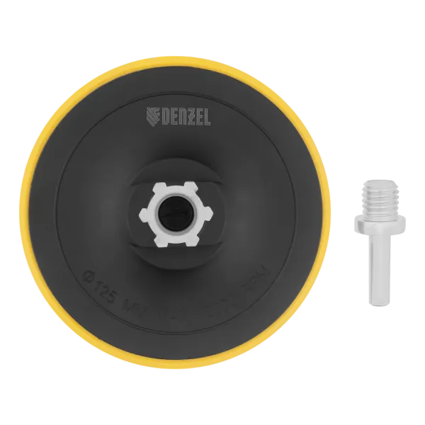 Тарелка опорная для дрели и УШМ DENZEL с липучкой, 125 мм, стандартная, с адаптером c М14 на d8