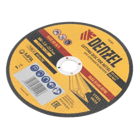 Круг отрезной по металлу DENZEL, 180 х 1,6 х 22,2 мм, WA46TBF
