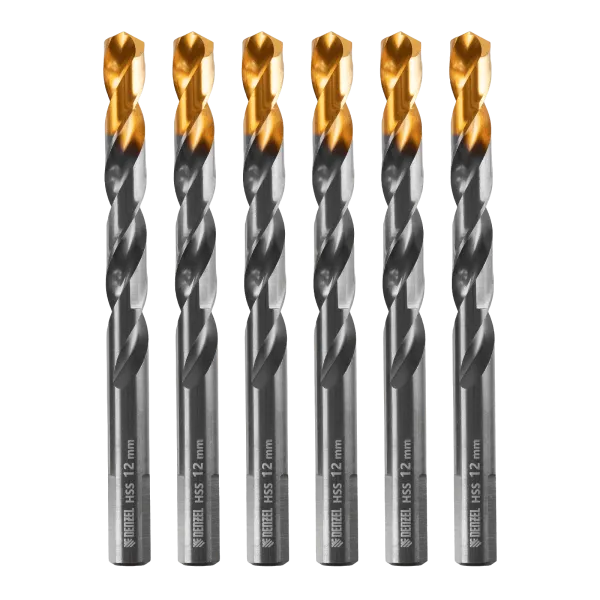 Сверло по металлу DENZEL 12 мм, HSS-Tin, Golden Tip, 6 шт.