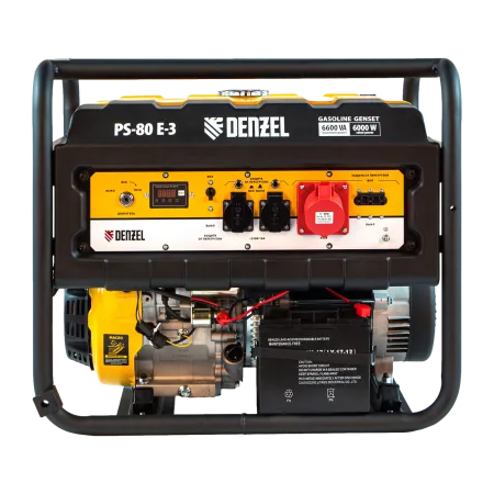 Генератор бензиновый DENZEL PS 80 E-3, 6.6 кВт, 400 В, 25 л, электростартер