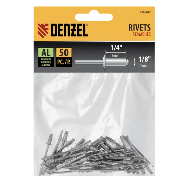 Заклепки алюминиевые DENZEL 1/8"-1/4", 3 х 6 мм, 50 шт