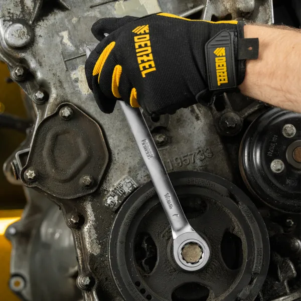 Набор ключей комбинированных трещоточных DENZEL 6-19 мм, 12 шт., CrV, матовый хром