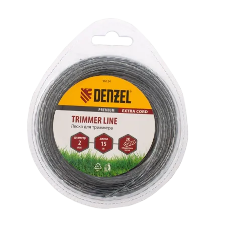 Леска для триммера DENZEL Flex Сord 96124, 2 мм x 15 м, квадрат, двухкомпонентная