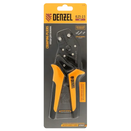 Клещи для обжима неизолированных наконечников DENZEL НК и НВ, разъемов РП, 0,25 - 2,5 мм2