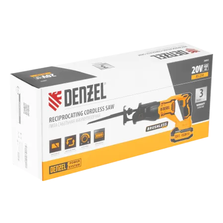 Пила сабельная аккумуляторная бесщет. DENZEL  RS-250, Li-Ion, 20 В
