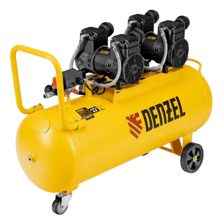 Компрессор безмасл. малошумный DENZEL DLP-3000/100, 3 кВт, 2х1,5 кВт,100 л, 2850 об/мин,500 л/мин