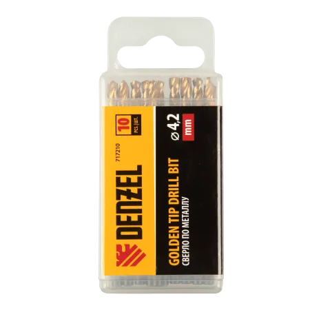 Сверло по металлу DENZEL 4,2 мм, HSS-Tin, Golden Tip, 10 шт.