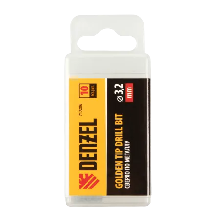 Сверло по металлу DENZEL 3,2 мм, HSS-Tin, Golden Tip, 10 шт.