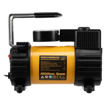 Автомобильный компрессор DENZEL AC-37, 12В, 7 атм, 37 л/мин, предохранитель