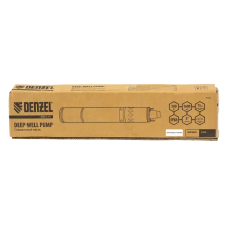 Скважинный насос DENZEL DWS-3-75, 500 Вт, 1600 л/ч, напор 75 м, винтовой, диаметр 3
