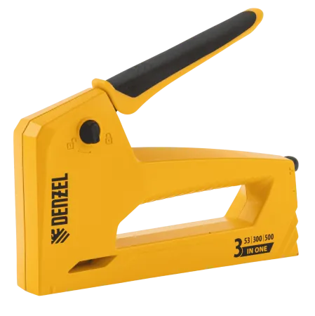 Степлер мебельный DENZEL алюминиевый корпус, тип 53, 6-14 мм, тип 300, 15 мм, тип 500, 15 мм