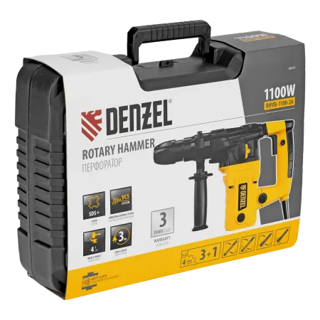 Перфоратор электрический DENZEL RHVB-1100-26, SDS-plus, 1100 Вт, 4 Дж, 4 реж.