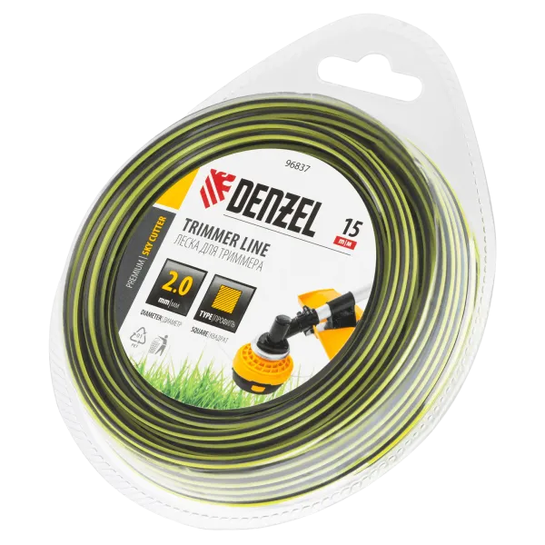 Леска для триммера DENZEL двухкомпонентная квадратная, 2,0мм х 15м, блистер SkyCutter