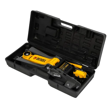 Домкрат гидравлический подкатной с фиксатором DENZEL 2,5 т,  85-385 мм, в пласт. кейсе