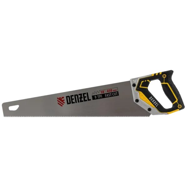Ножовка по дереву DENZEL  450 мм, 9 TPI, зуб 3D, металлопластиковая рукоятка