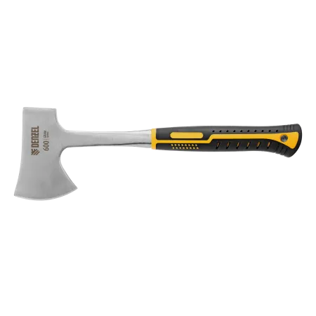 Топор цельнометаллический DENZEL, 600 г, двухкомпонентная обрезиненная рукоятка, прямой хват