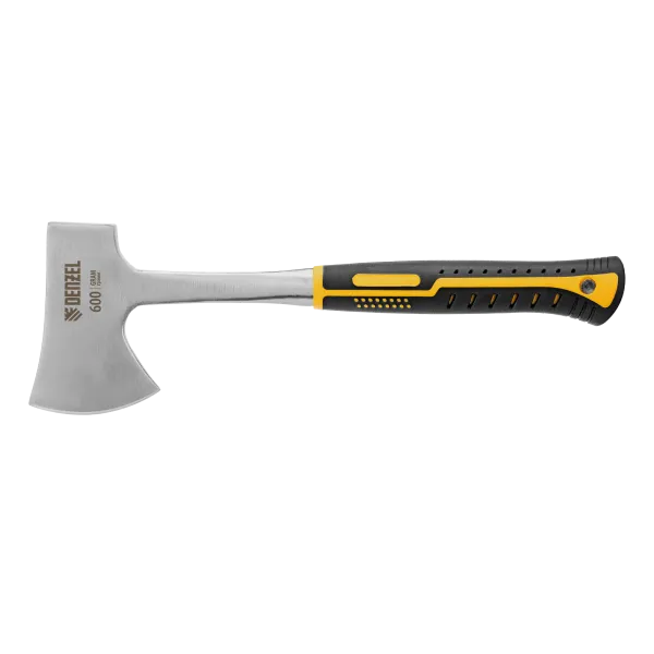 Топор цельнометаллический DENZEL, 600 г, двухкомпонентная обрезиненная рукоятка, прямой хват
