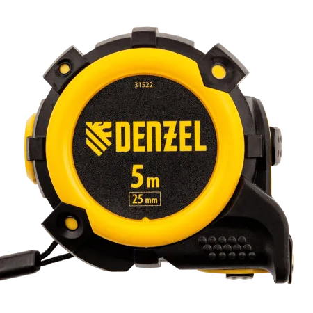 Рулетка DENZEL 31522 5м х 25мм, автоматич. фиксац., нейлон. покрытие, магнит. зацеп, двухстор. разметка