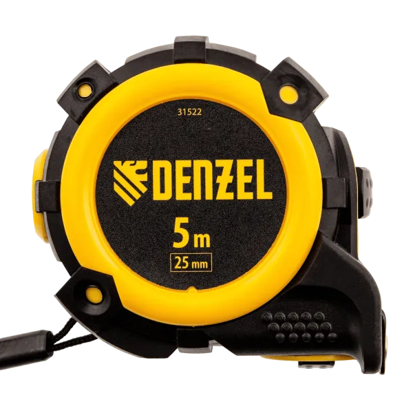Рулетка DENZEL 31522 5м х 25мм, автоматич. фиксац., нейлон. покрытие, магнит. зацеп, двухстор. разметка