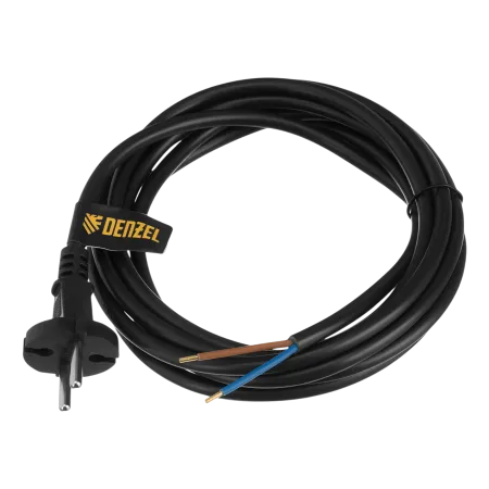 Шнур сетевой Energy Series DENZEL, ПВС, 3 м, 2 x 1,5 мм, с неразборной вилкой, черный