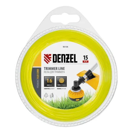 Леска для триммера DENZEL Flex Сord 96106, 1.6 мм x 15 м, круглая, блистер