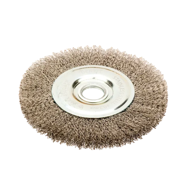 Щетка для УШМ DENZEL 746643, 150 мм, «плоская», витая нержавеющая проволока 0.3 мм, посадка 22.2 мм