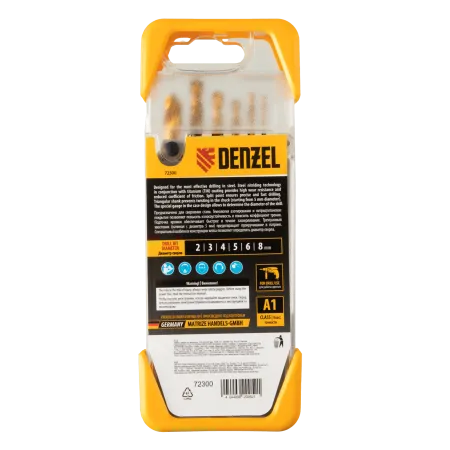 Набор сверл по металлу DENZEL 2-3-4-5-6-8 мм, HSS-Tin, Golden Tip, 6 шт
