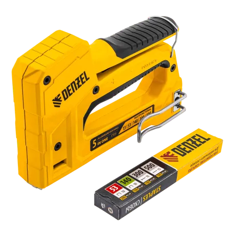 Степлер мебельный DENZEL тип 53 и 13, 6-14мм, тип 140, 10-14мм, тип 300, 15мм, тип 500, 15мм