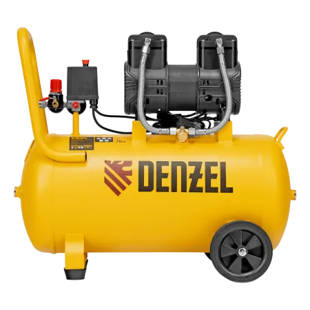 Компрессор безмасл. малошумный DENZEL DLP-1500/50, 1,5 кВт,50 л, 2850 об/мин, 250 л/мин