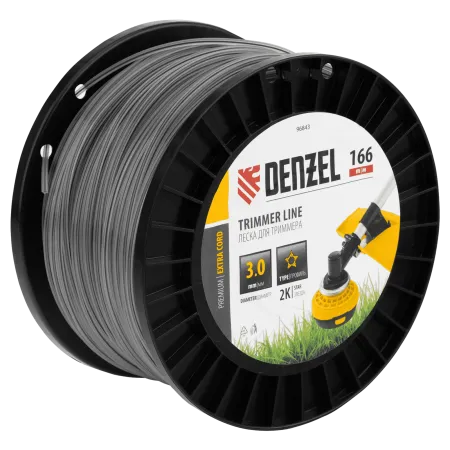 Леска для триммера DENZEL двухкомпонентная звезда, 3,0мм х 166м, на DIN катушке EXTRA CORD