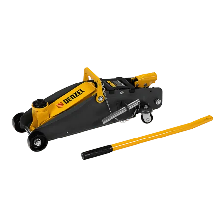 Домкрат гидравлический DENZEL подкатной с фиксатором, 2,8 т, 135-385 мм, в кейсе