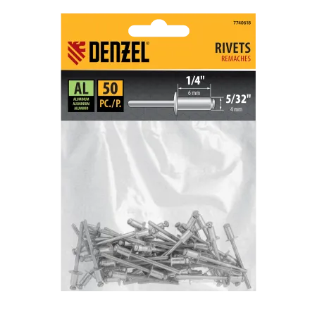 Заклепки алюминиевые DENZEL 5/32"-1/4", 4 x 6 мм, 50 шт