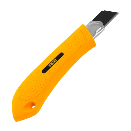 Нож DENZEL 18 мм, сменное лезвие, SK4, метал. направляющая, нажимной фиксатор