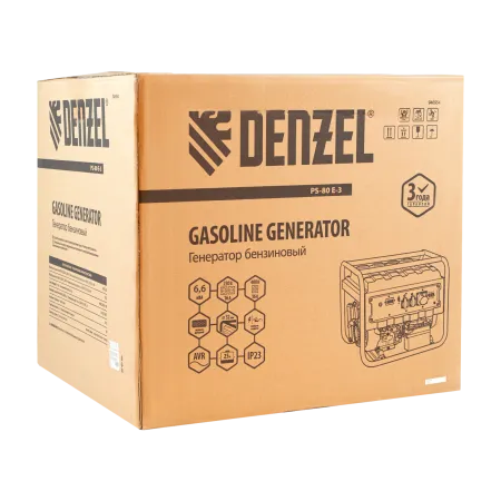 Генератор бензиновый DENZEL PS 80 E-3, 6.6 кВт, 400 В, 25 л, электростартер