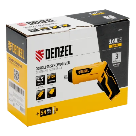 Отвертка аккумуляторная DENZEL CSH-3.6, 54 биты, Li-Ion, 3,6 В