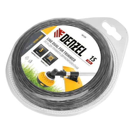 Леска для триммера DENZEL Extra cord 96126, 3 мм x 15 м, квадратная, двухкомпонентная