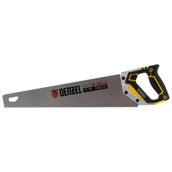 Ножовка по дереву DENZEL 450 мм, 11 TPI, зуб 3D, металлопластиковая рукоятка