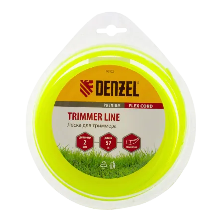Леска для триммера DENZEL Flex Сord 96122, 2 мм x 57 м, квадратная, блистер