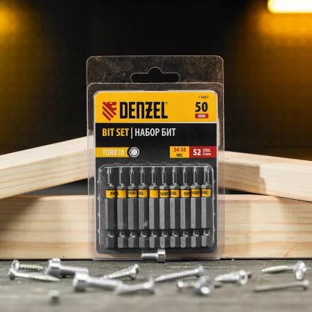 Бита DENZEL TX 10х50, сталь S2, шестигранный профиль, 10 шт. Е 6,3